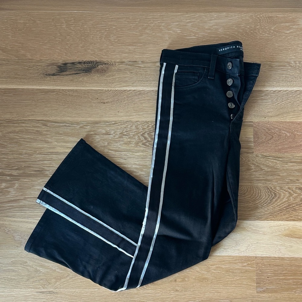 Veronica Beard Carolyn Baby Boot Jeans - Black Tuxedo Stripe
